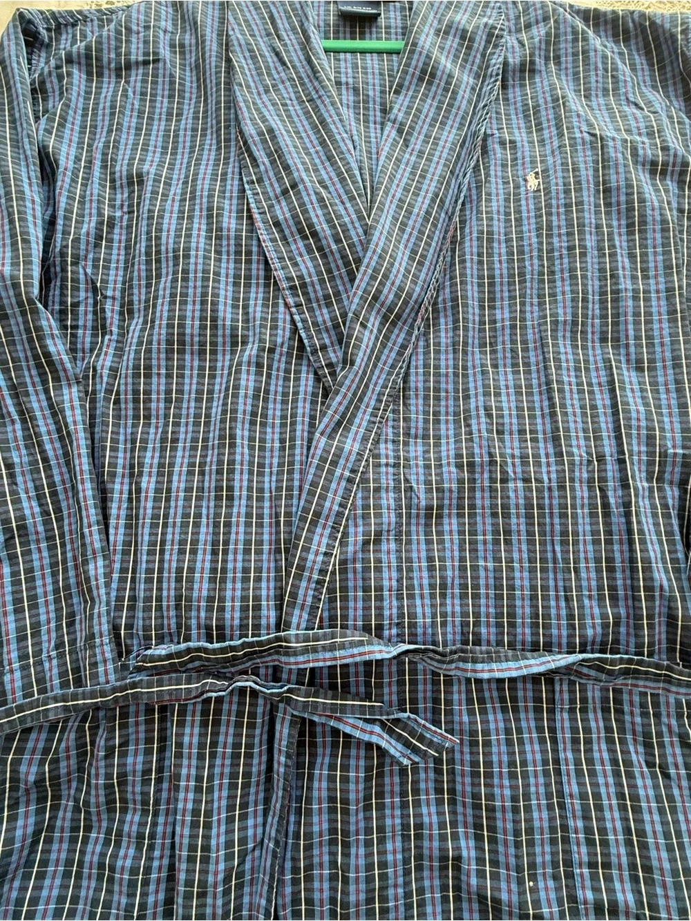 Polo Ralph Lauren Men's Classic Plaid Woven Cotton Robe L/XL Blue Lightweight